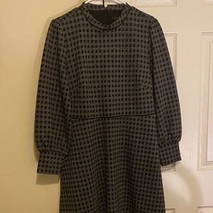 Ann Taylor Black and Gray Plaid Long Sleeve Dress